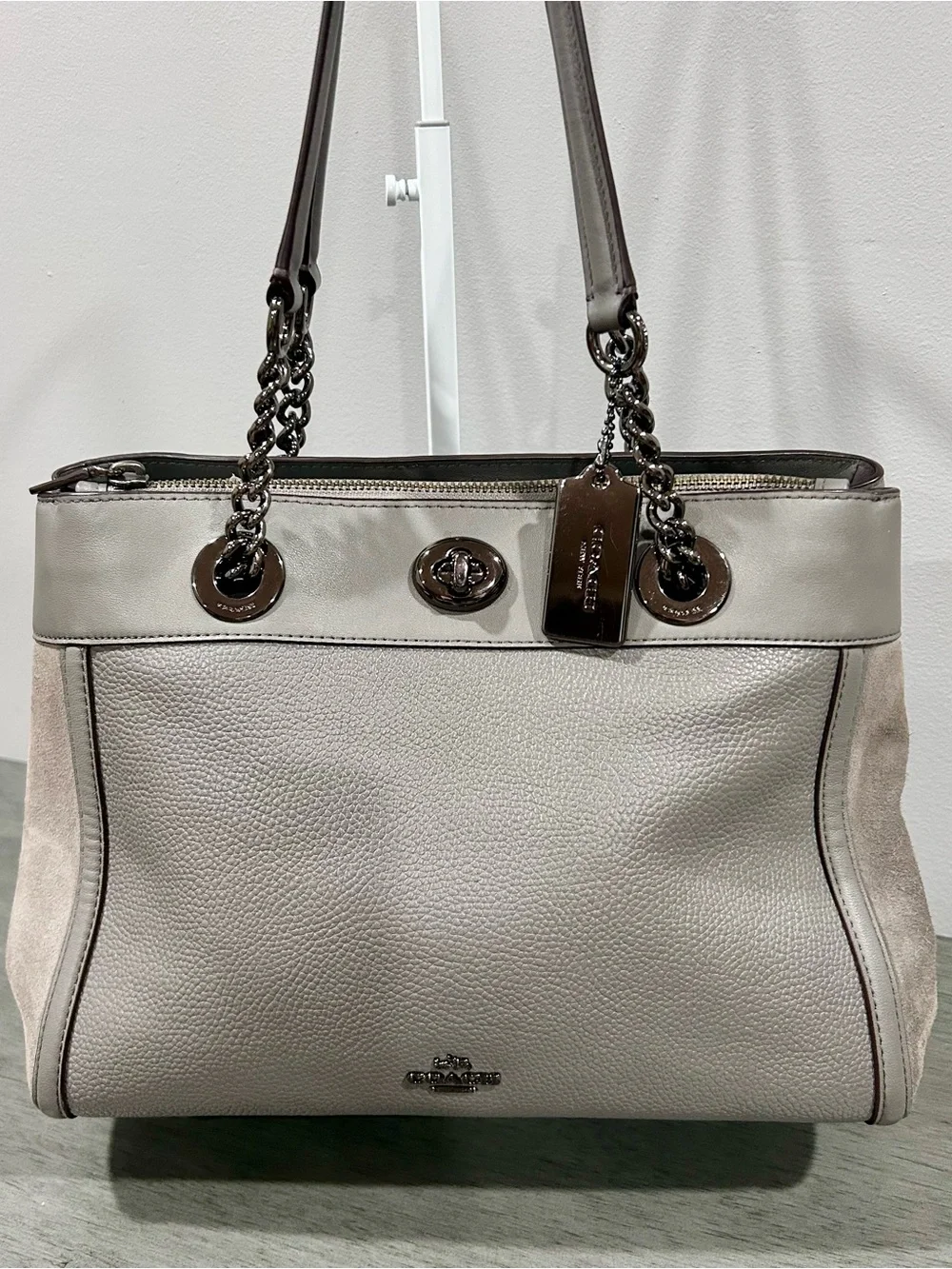 Coach Pebbled Leather Shoulder Bag in Light Gray